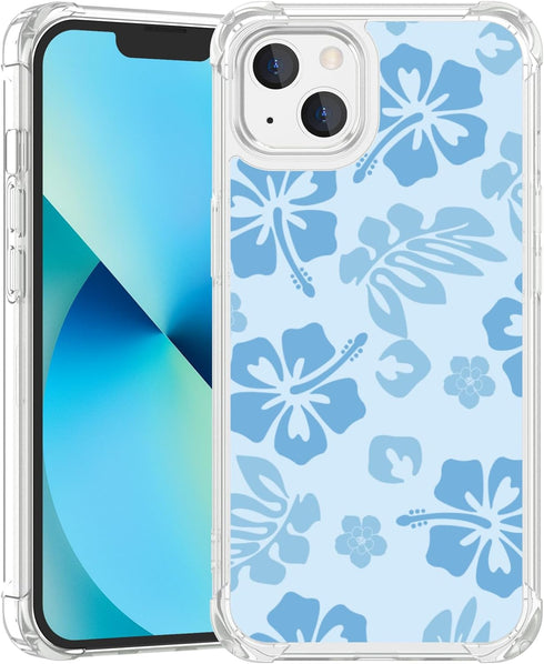 Blue Hibiscus Phone Case Compatible with iPhone 13 6.1 Inch - Shockproof Protective TPU Clear Cute Blue Flower iPhone Case Designed for iPhone 13 ...