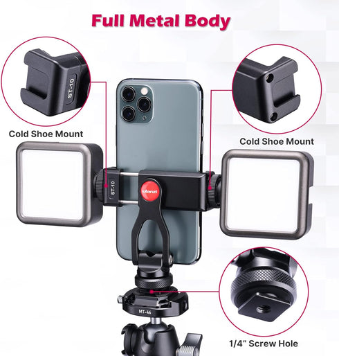 ULANZI Metal Phone Tripod Mount ST-10, Universal 360° Smartphone Adapter with 2 Cold Shoe Mount, Adjustable Cell Phone Clamp Stand Holder, Compati...