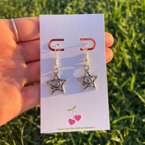 Y2k Spiral Star Earrings Necklace For Women Girl Silver Swirly Star Earings Sets Jewelry...