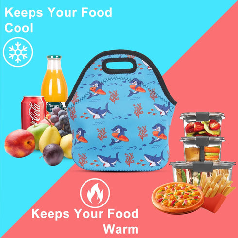 Violet Mist Neoprene Lunch Bag Washable Shark lunch HandBags Tote Reusable Thermal Insulated Lunch Bags Cooler Lighweight lunch bag for Men Work P...