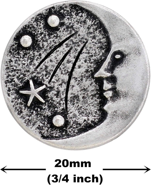 Bezelry 12 Pieces Starry Night Man in The Moon Metal Shank Buttons. 20mm (3/4 inch) (Antique Silver)...