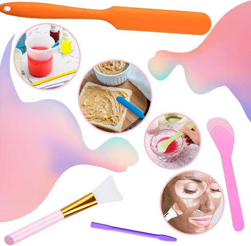 IHUIXINHE 18 Pcs Silicone Stir Sticks Set, Include 3 Pcs Silicone Spatula, 5 Pcs Silicone Epoxy Brushes, 4 Pcs Silicone and 6 Pcs Plastic Stir Sti...