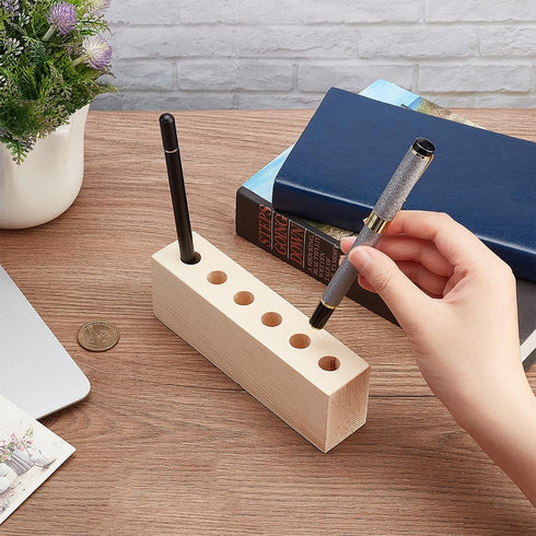 OLYCRAFT 6-Hole Wood Desktop Pen Holder with 12mm Round Hole Fountain Pen Stand Rustic Wooden Pen Organizer Office Desk Pen Holder for Pen Storage...