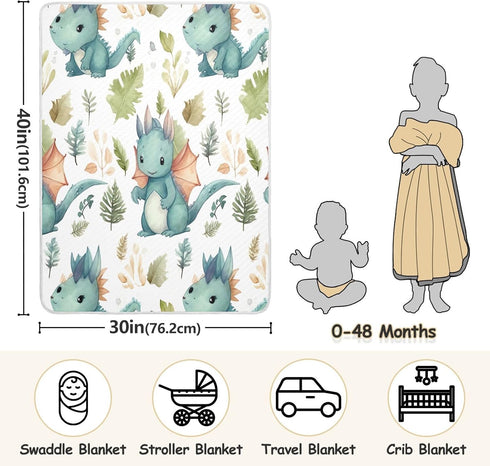 Cute Dragon Baby Blanket for Girls Boys Soft Warm Reversible Infant, Newborn, Toddler Receiving Blanket Unisex Travel Throw Blanket for Crib Strol...