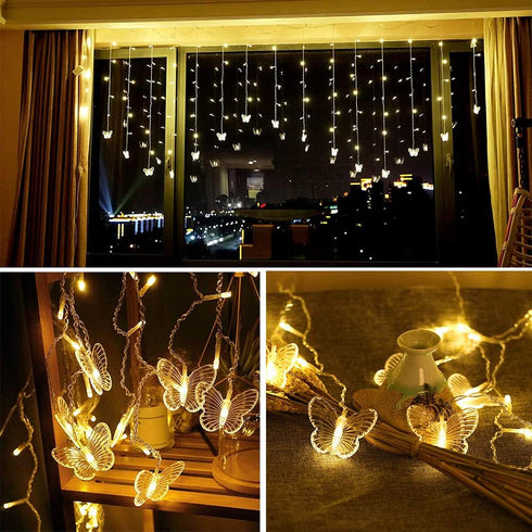 Lainin USB Powered 13FT 96 LED Curtain Lights 16 Butterflies Twinkle Lights 8 Modes Fairy Light Strip for Party Indoor Outdoor Room Garden Wedding...