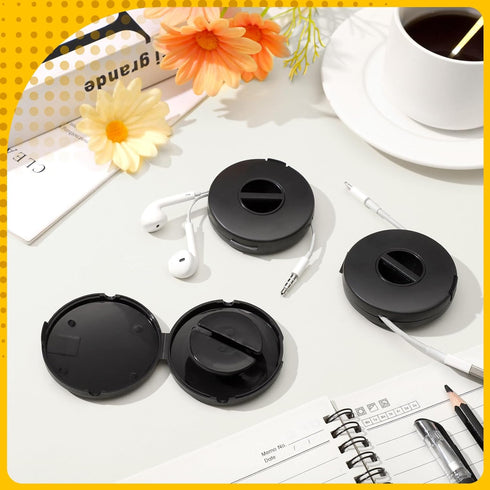 9 Pcs Charging Cord Organizer Black Portable Charger Cord Holder Round Storage Cable Winder Retractable Cable Management Flexible USB Cable Reel f...