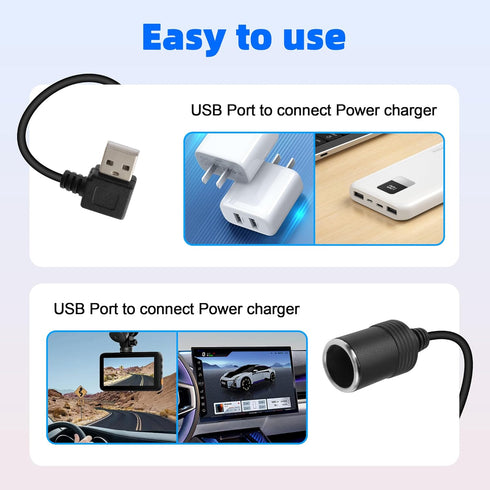 GELRHONR Right Angle USB to Cigarette Lighter Adapter, 5V USB A Plug to 12V Cigarette Lighter Socket Female Converter Adapter Cord for GPS, Dash c...