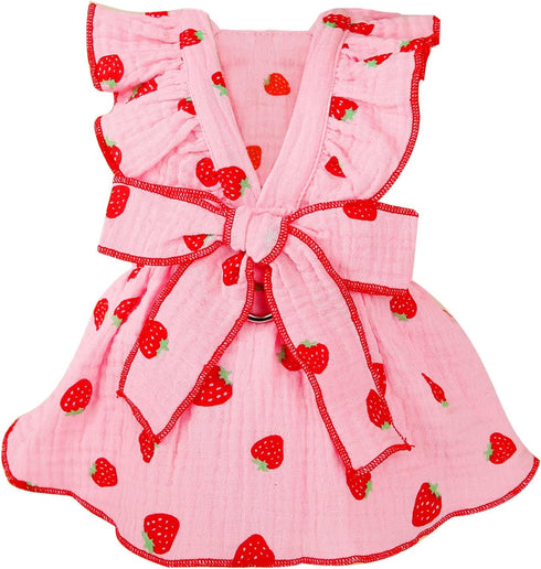 Dog Dresses for Small Dogs Girl female Dog Clothes Cat Clothes Cat Dress Cute Cotton extra small Summer clothes Bow Decor Printed Strawberry Dog B...
