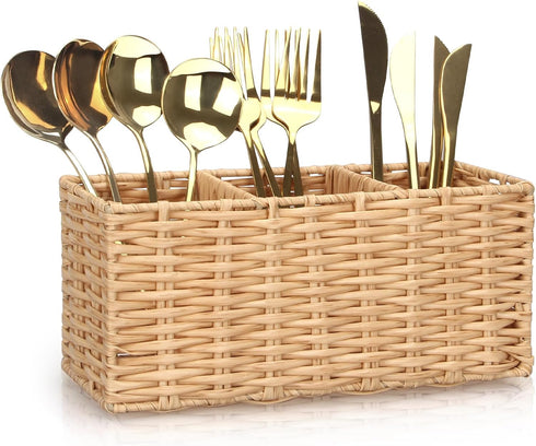 Ayiaren Wicker Flatware Silverware Caddies Cutlery Holder Best Kitchen Silverware Organizer Storage for Countertop Silverware Utensils Holder Part...