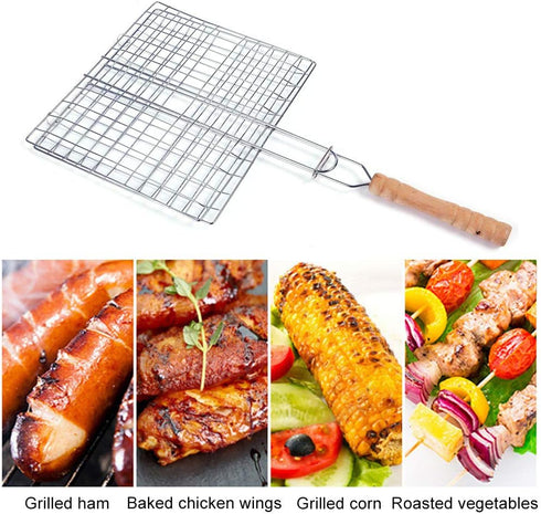 Barbeque Grill Basket, Portable BBQ Grilling Baskets with Long Handle, Stainless Steel Grilling Basket for Fish Vegetables Steak Shrimp Chops Outd...