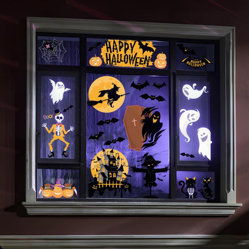 Halloween Window Clings, 6 Sheets Halloween Crows Bats Spiders Ghost Window Stickers Decorations for Glass Windows, Double-Side Removable Decals f...