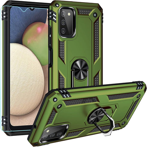 Military Grade Drop Tested Phone Case with Ring Holder Kickstand for Samsung Galaxy A03S, Olive Green...