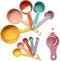 Plastic Measuring Cups and Spoons Set - 10 Pcs Colorful Kitchen Measuring Tool, Engraved Metric/US Markings Stackable Silicone Measure Cup for Liq...