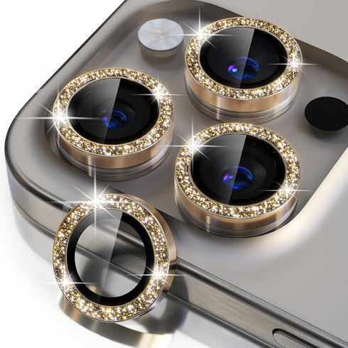 Compatible for iPhone 15 Pro/iPhone 15 Pro Max Camera Lens Protector Bling, 9H Tempered Glass Camera Cover Screen Protector Metal Individual Ring ...