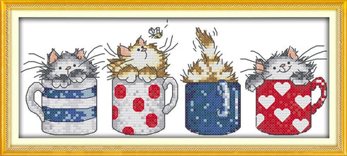 Stitchmelody 14CT Counted Cross Stitch Kits,DMC Unprinted Pattern Embroidery Set Needlework-Colorful Cat 25cm×33cm...