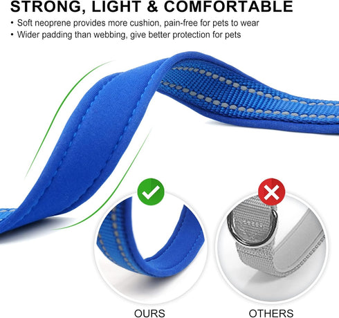 azuza 2 Pack Neoprene Padded Dog Collar for Small Dogs, Reflective Dog Collar with ID Tag Ring, Adjustable Safe and Comfy Dog Collars,Royal Blue/B...