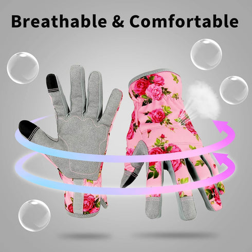 Leather Gardening Gloves for Women, Flexible Breathable Garden Gloves,Thorn Proof Working Gloves for Weeding, Digging and Pruning, Medium, Pink...