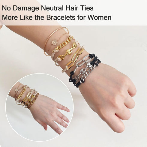 Fashion Hair Ties Bracelets with Metal Chain, Thin Hair Tie Korean Like Cute Bracelets on your Wrist Boho Hair Ties for Women Girls and Men...