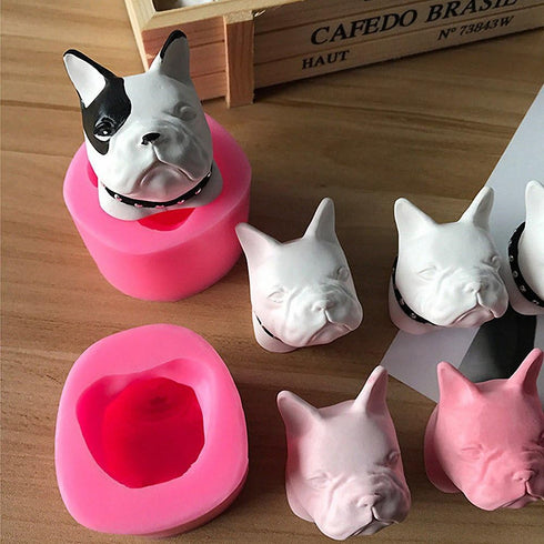 French Bulldog Dog Head Silicone Mold for Chocolate, Ice Cube, Fondant, Candle, Plaster, Mini Soap, Wax Crayon Melt, Cake Decorating...