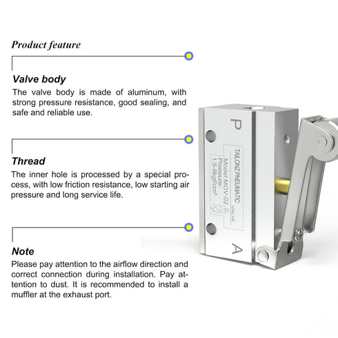 TAILONZ PNEUMATIC 2 Position 2 Way 1/8 Inch roller pneumatic mechanical valve Normally closed roller type on-off valve MOV-02...