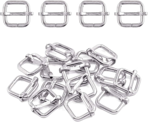 Swpeet 60Pcs 1/2 Inch - 13mm Sliver Metal Rings Metal Rectangle Adjuster Triglides Slides Buckle, Roller Pin Buckles Slider Strap Adjuster Keychai...