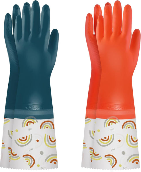 BOOMJOY PVC Cleaning Gloves with Lining, Long Cuff Dishwashing Gloves Heavy Duty, Reusable Large Gloves for Kitchen, Bathroom, Gardening, Working,...