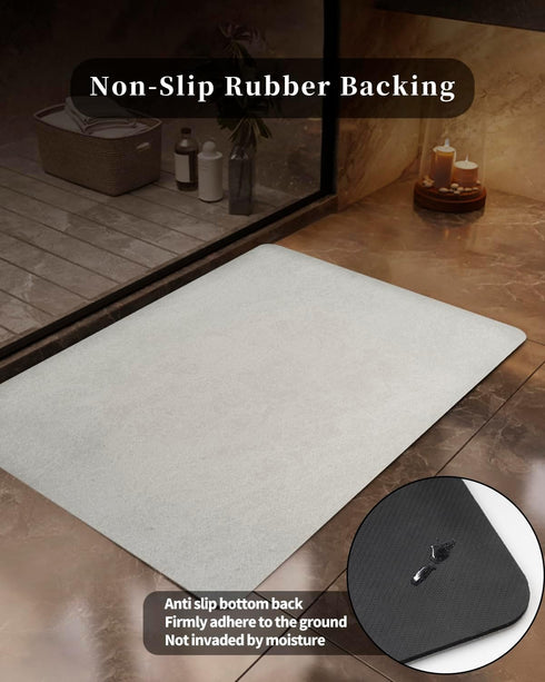 Diatomaceous Earth Bath Mat 24"x16" - Quick Dry, Anti-Slip, Eco-Friendly, Easy Clean, Modern Design with Bonus Non-Slip Pad - Perfect for Home Saf...