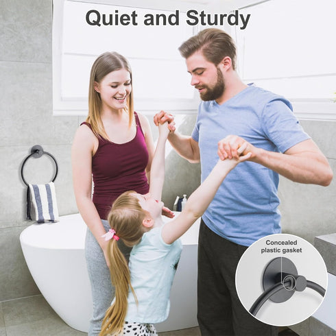 Towel Holder for Bathroom Matte Black Towel Ring, 2pcs Adhesive Wall Mounted Hand Towel Holder, Towel Hanger for Bath&Kitchen Organizer, Stainless...
