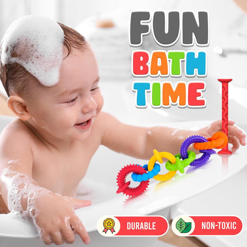Toddler Bath Toys Suction Toy: Textured Sensory Suction Bath Toys, Kids Sensory Fidget Toys for Windows Building Toys, No Hole Baby Bath Toys, Str...
