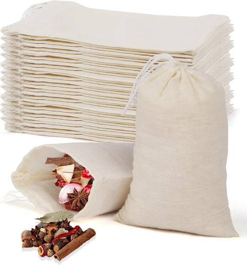 40 Pcs Empty Spice Bags for Cooking Soup, Reusable Tea Bags for Loose Tea, 4x6 In Natural Muslin Drawstring Bag, Small Cheese Cloth Cotton Bag for...