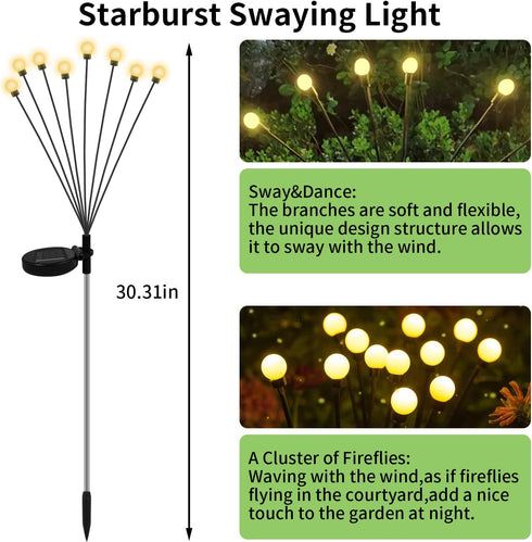 Solar Fairy Firefly Lights Outdoor Garden Decor Waterproof, Solar Powered Swaying Light Outside, 2 pack LED Light Flexible Sway by Wind, Yard Pati...