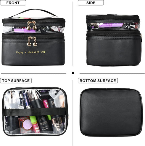 Large Layer Travel Makeup Bags - Clear Makeup Bag Organizer | Skincare Bag | Layer Makeup Organizer Bag | Travel Cosmetic Bags for Women | Double ...
