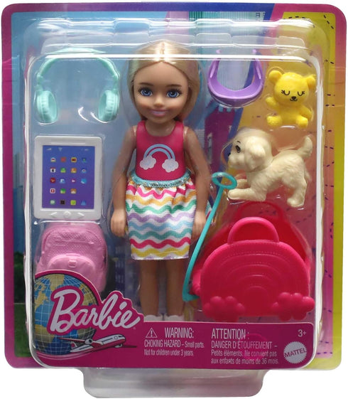 Barbie Chelsea Doll & 6 Accessories, Travel Set with Puppy, Pet Carrier & Backpack that Opens & Closes, Blonde Small Doll...