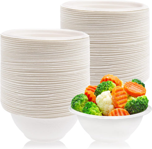 100 Pcs 8oz Disposable Paper Bowls,Natural Compostable Bowls,White Heavy-Duty Bagasse Bowls for Parties,Catering and Everyday Use...
