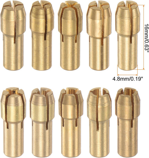10pcs Brass Collet 0.5-3.2mm Brass Drill Chucks Mini Electric Grinder Quick Change Drill Chuck Bit Sets for Rotary Tools, 4.8mm Shank Diameter...