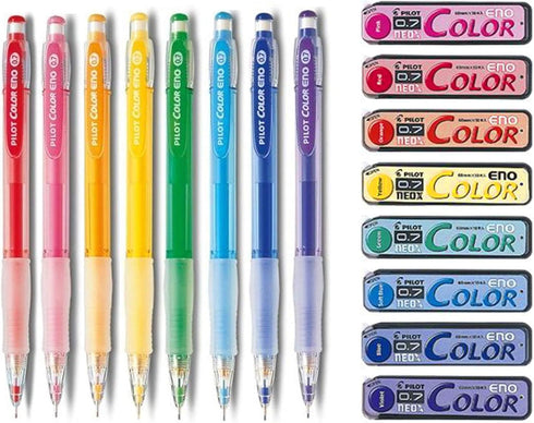 Pilot Color Eno 0.7mm Automatic Mechanical Pencil 8 Color Set & 0.7mm Lead Refill 8 Color Set...