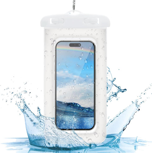 IP68 Floating Waterproof Phone Pouch/Case with Two lanyards for iPhone Samsung Google Cell Phone Dry Bag up to 7" Camping Essentials (White)...