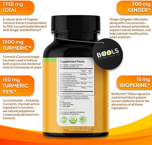 Turmeric Curcumin Supplement with BioPerine & Ginger, Turmeric Curcumin with Black Pepper 1950mg for Max Absorption Joint Support- Non-GMO Turmeri...