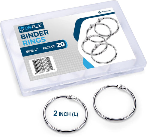 Loose Leaf Binder Rings 2 Inch (20 Pack) – Premium Nickel Plated Steel Book Rings, Metal Rings for Index Cards, Index Card Rings, for Office, Scho...