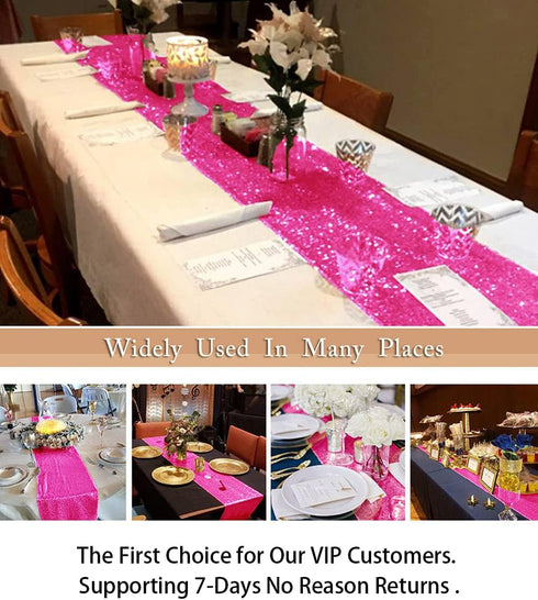 ShinyBeauty Hot Pink Table Runners Pack of 2 Home Decor Sequin Table Runner Fuchsia 12 by 108 in Wedding Graduation Party Supplies -0214S...