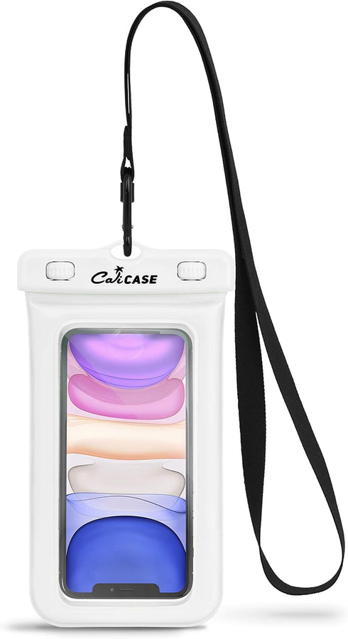 CaliCase Universal Waterproof Floating Phone Pouch - IPX8 Waterproof Floating Phone Case with Lanyard for iPhone X-15/ S20-S24/ Pixel 4-8 - White...
