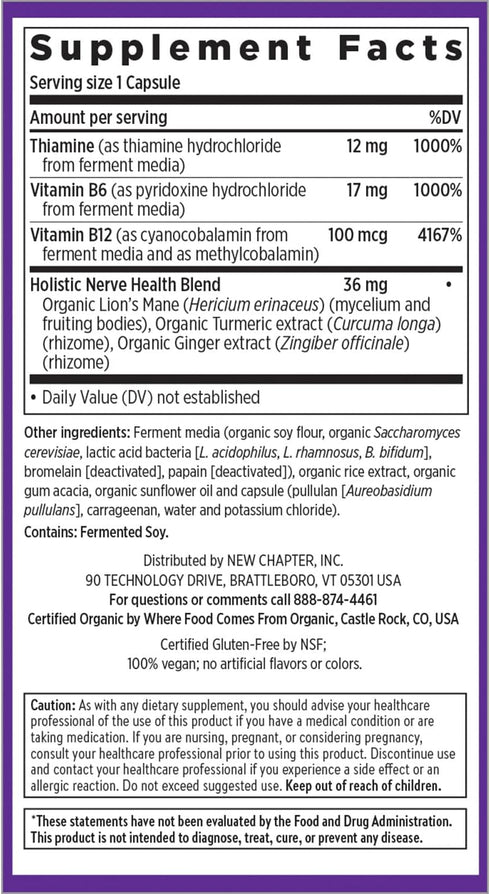 New Chapter Nerve Health Supplement for 3-in-1 Nerve Support from Head to Toe—Vitamin B1 Generates Energy for Nerves,Vitamin B6 Enhances Nerve Com...