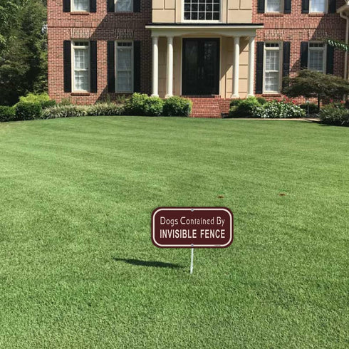 2 Pack Dogs Contained by Invisible Fence Signs 12 x 6 Inches Dog Warning Yard Signs Metal Reflective Sturdy Rust Aluminum Waterproof Easy to Insta...