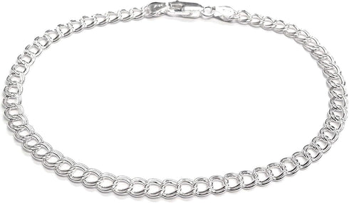 PORI JEWELERS 925 Sterling Silver 4mm Charm Link Chain Anklet - Available in Silver or Yellow...