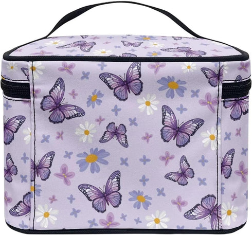Purple Butterfly Makeup Bag Floral Cosmetic Bags for Women Cute Aesthetic Toiletry Bag Skincare Organizer Travel Case Portable Makeup Organizer fo...