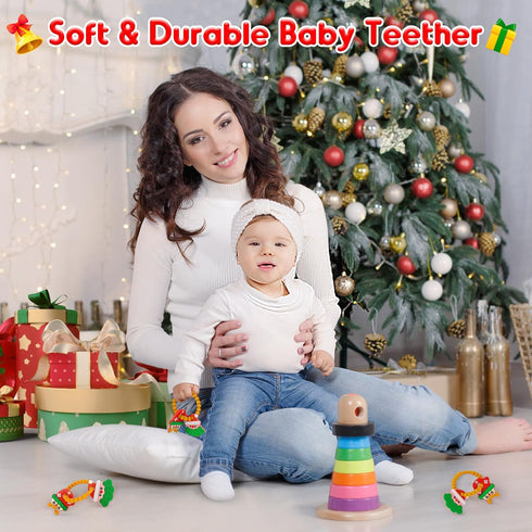 NPET Christmas Baby Teething Toy, Christmas Cute Santa & Deer Teething Ring 3-12 Months Baby Gifts Infant Teething Toy, Baby Theether Toy Christma...