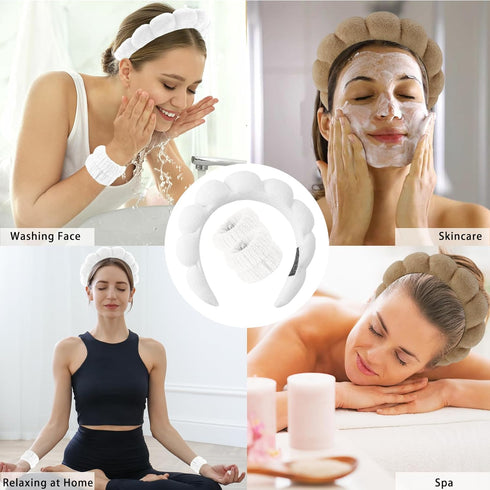 6Pcs Skincare Headbands for Washing Face Khaki Wristabnds for Washing Face Makeup Headband for Women Spa Headbands and Wristbands Set Face Wash He...