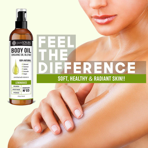 pureSCRUBS Ultra Moisturizing LEMONGRASS BODY OIL Spray for Dry Skin, Massage, & More, Organic Super Blend of Jojoba, Argan, Coconut, Sweet Almond...