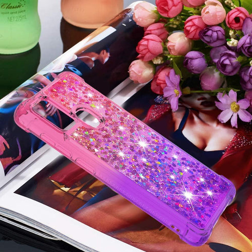 for Samsung Galaxy A21S Case with Tempered Glass Screen Protector,Women Girls Glitter Bling Floating Liquid Cute Soft TPU Shockproof Protective Ph...