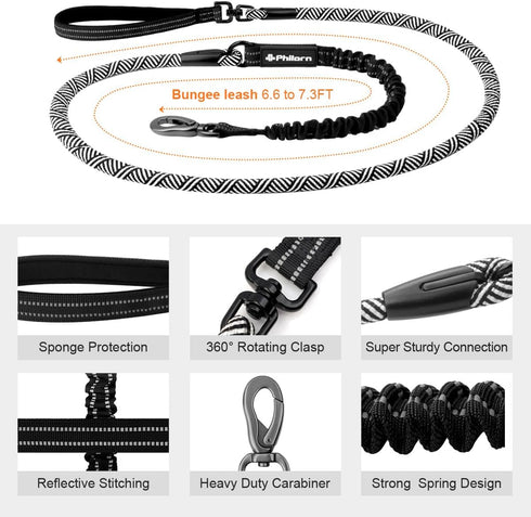PHILORN Rope Dog Leash for Medium Dogs, Bungee Dog Leash for Large Dogs Heavy Duty 6 FT Reflective Dog Leash for Training Breed Dogs with Padded H...